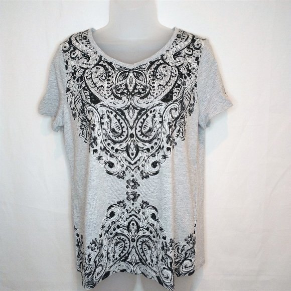 Chico's Zenergy Gray Scroll Print Tee Chico Size 0=Small - Picture 1 of 10